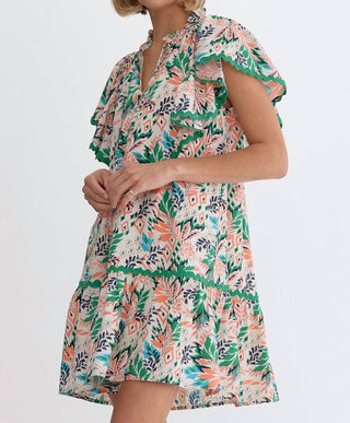 Entro - Vestido curto com estampa de folhas e decote em V