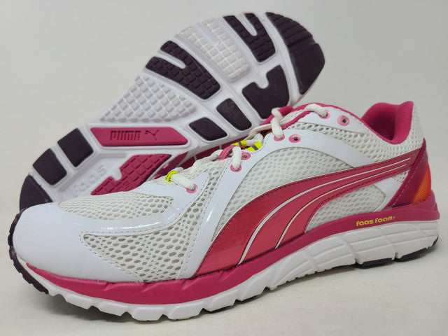 Tênis de corrida feminino Puma Faas 600 S, branco/fúcsia/amarelo, tamanho 9,5 B(M) EUA