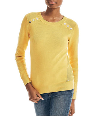Suéter feminino Nautica de malha canelada sustentável, amarelo, tamanho pequeno