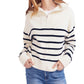 Suéter feminino listrado com zíper de um quarto Nautica, branco, tamanho médio