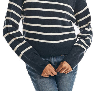 Suéter feminino listrado com zíper de um quarto Nautica, azul, tamanho grande