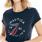 Camiseta feminina Nautica com estampa gráfica, azul, tamanho pequeno