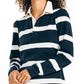 Vestido listrado de manga comprida para rugby feminino Nautica, azul, tamanho extragrande