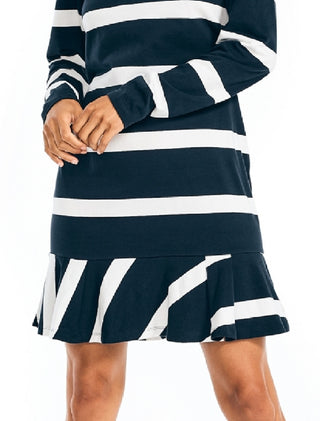Vestido listrado de manga comprida para rugby feminino Nautica, azul, tamanho extragrande