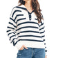 Suéter feminino listrado Nautica com um quarto de botão, branco, tamanho grande