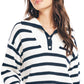 Suéter feminino listrado Nautica com um quarto de botão, branco, tamanho grande