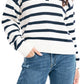 Suéter feminino listrado Nautica com um quarto de botão, branco, tamanho grande
