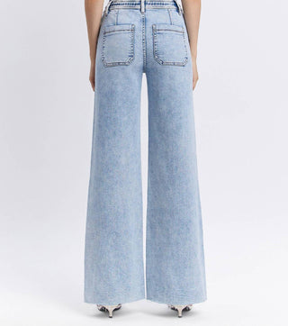 Flying Monkey - HIGH RISE DRAWSTRING WAISTBAND WIDE LEG JEANS