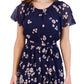 Vestido feminino Sandra Darren com estampa e mangas curtas, azul, tamanho 10