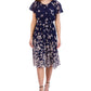 Vestido feminino Sandra Darren com estampa e mangas curtas, azul, tamanho 10