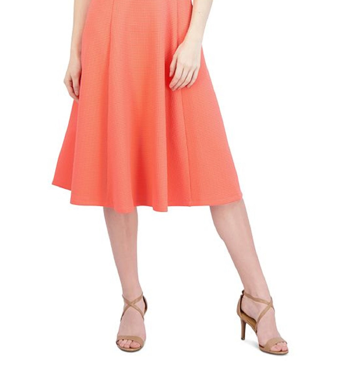 Vestido feminino texturizado com decote em V e fenda lateral Sandra Darren, tamanho P, laranja