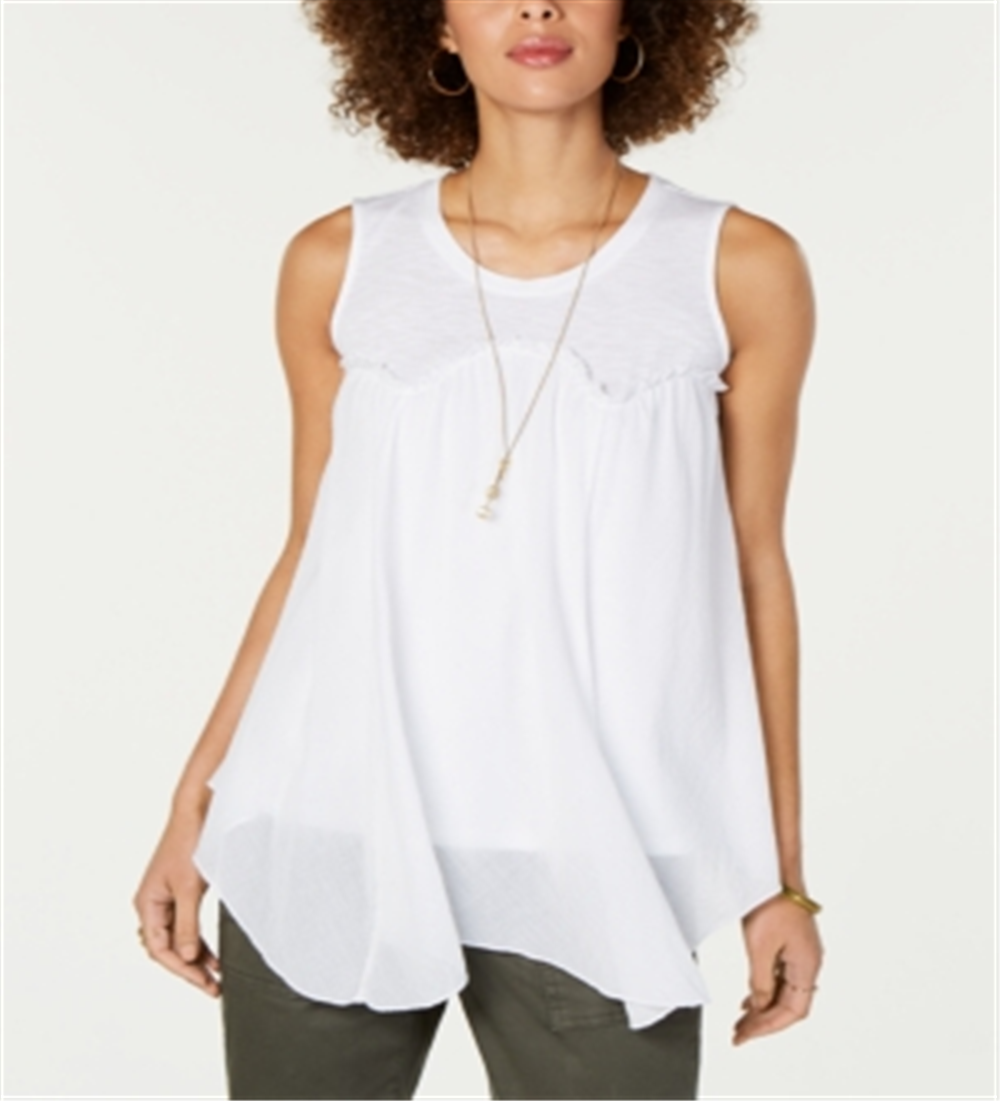 Top estilo feminino estilo &amp; co com bainha de lenço, branco, tamanho grande