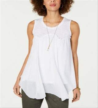 Top estilo feminino estilo &amp; co com bainha de lenço, branco, tamanho grande
