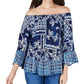 Blusa feminina estampada ombro a ombro estilo &amp; co, azul, tamanho pequeno