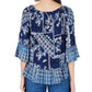 Blusa feminina estampada ombro a ombro estilo &amp; co, azul, tamanho pequeno