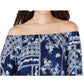 Blusa feminina estampada ombro a ombro estilo &amp; co, azul, tamanho pequeno