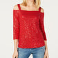 INC International Concepts Top feminino com lantejoulas e ombros descobertos, vermelho, tamanho pequeno, extragrande