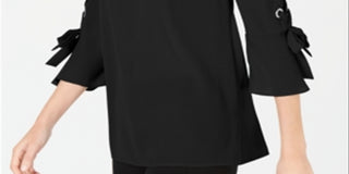 JM Collection Top Feminino com Renda e Mangas Longas, Preto, Tamanho Grande