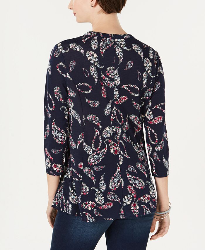Camisa feminina com estampa Paisley Charter Club, azul, tamanho pequeno