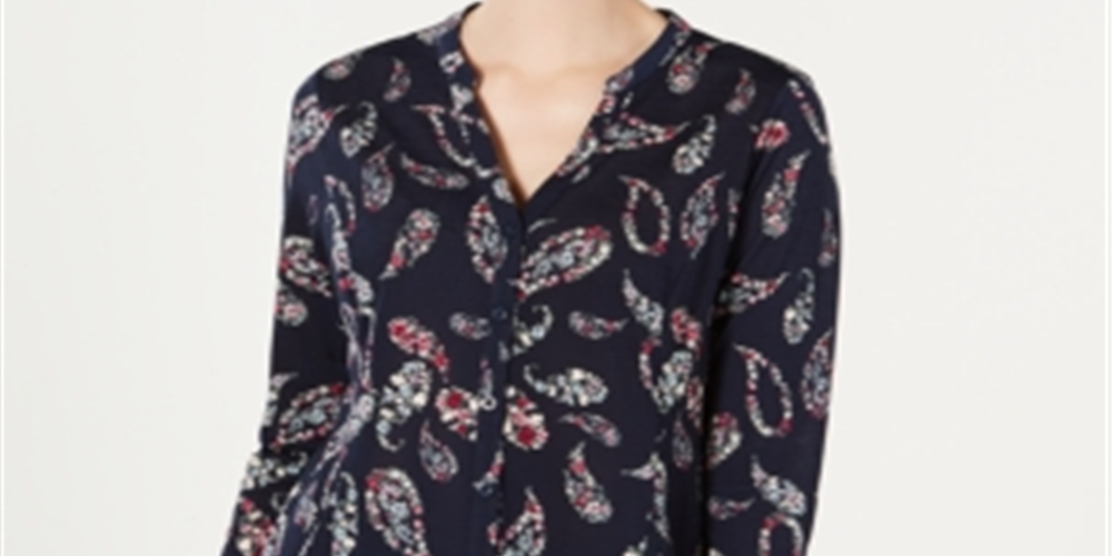 Camisa feminina com estampa Paisley Charter Club, azul, tamanho pequeno