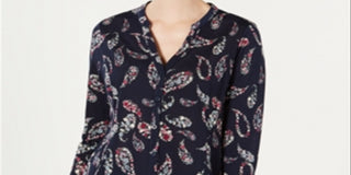 Camisa feminina com estampa Paisley Charter Club, azul, tamanho pequeno