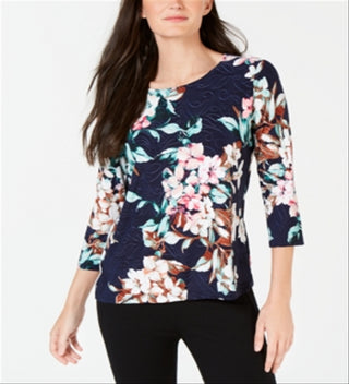 Blusa feminina estampada em jacquard, azul, tamanho extragrande, da coleção JM