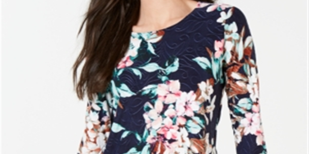 Blusa feminina estampada em jacquard, azul, tamanho extragrande, da coleção JM