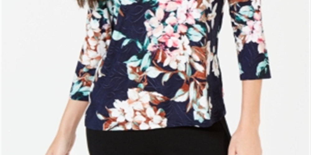 Blusa feminina estampada em jacquard, azul, tamanho extragrande, da coleção JM