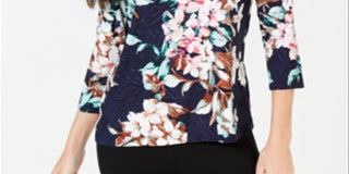Blusa feminina estampada em jacquard, azul, tamanho extragrande, da coleção JM