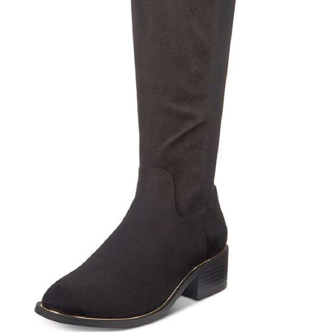 Botas de montaria femininas Material Girl Darcell Mixed Media até o joelho, pretas, tamanho 7 M