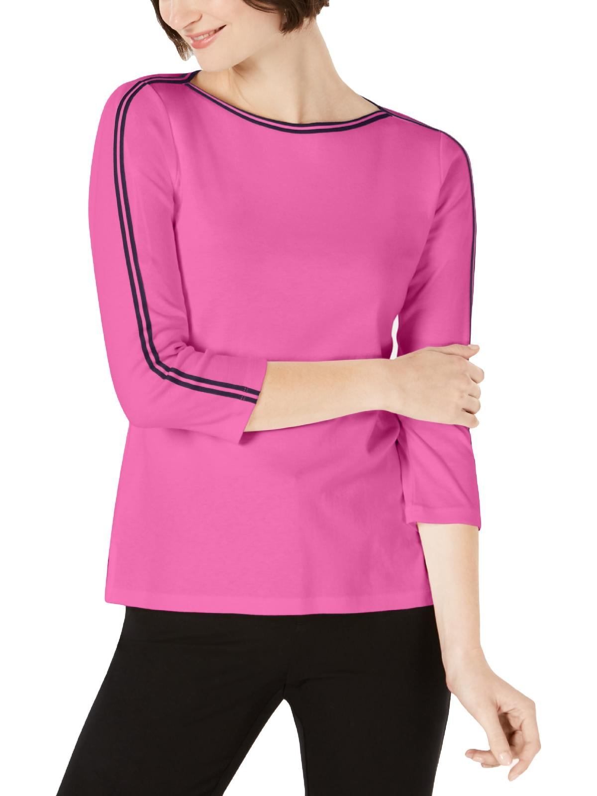 Blusa feminina Charter Club de algodão com listras contrastantes, rosa, tamanho grande