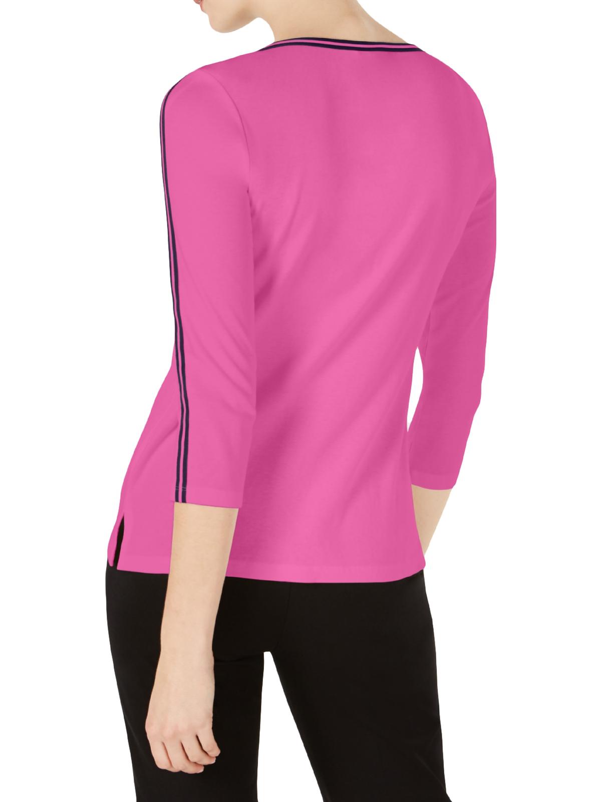 Blusa feminina Charter Club de algodão com listras contrastantes, rosa, tamanho grande