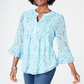 Blusa feminina Charter Club com babados duplos e estampa floral, azul, tamanho extragrande