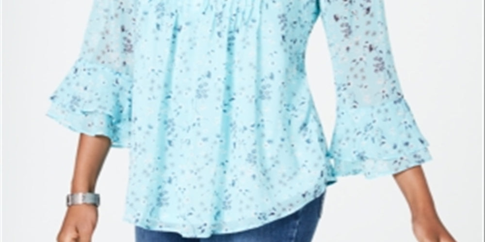 Blusa feminina Charter Club com babados duplos e estampa floral, azul, tamanho extragrande