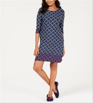 Vestido feminino Charter Club com estampa mista, azul, tamanho pequeno, extragrande