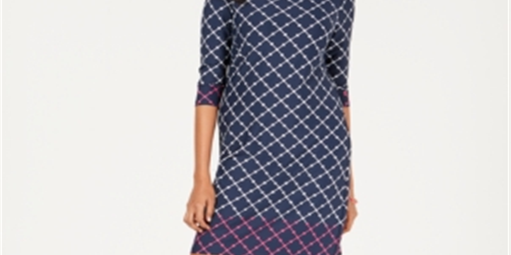 Vestido feminino Charter Club com estampa mista, azul, tamanho pequeno, extragrande