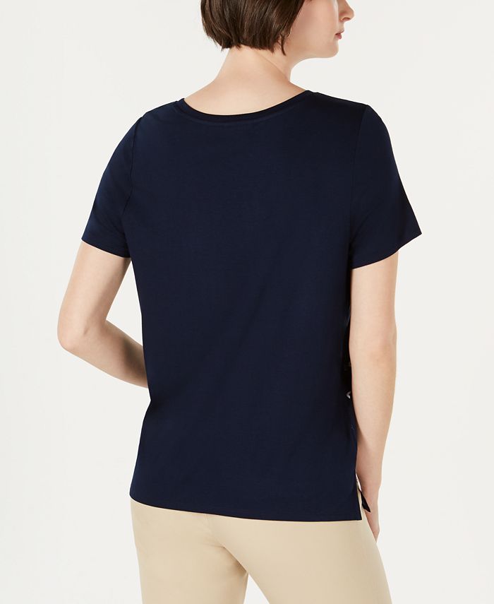Camiseta feminina estampada de manga curta Charter Club, azul, tamanho grande