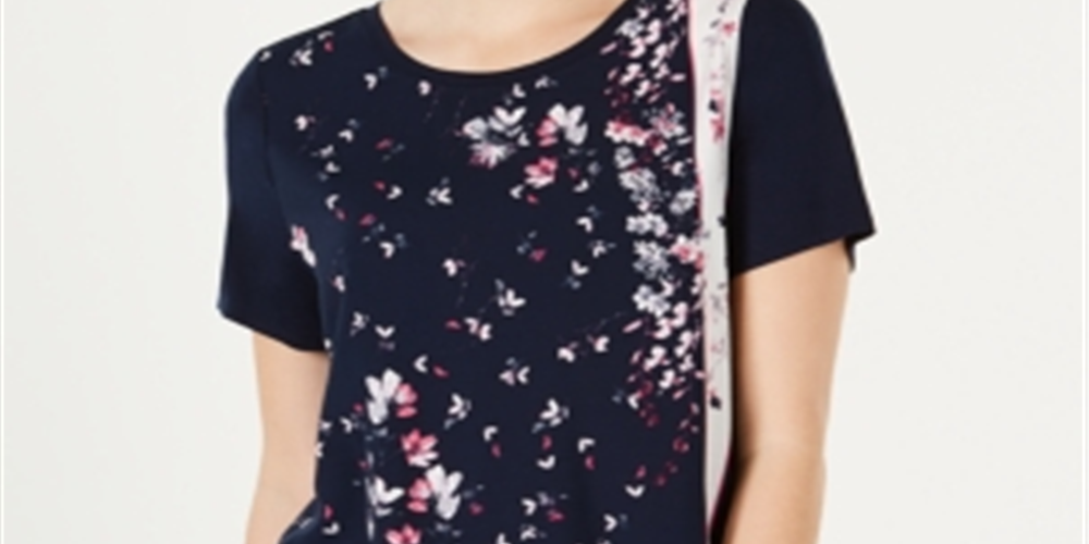 Camiseta feminina estampada de manga curta Charter Club, azul, tamanho grande