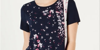 Camiseta feminina estampada de manga curta Charter Club, azul, tamanho grande