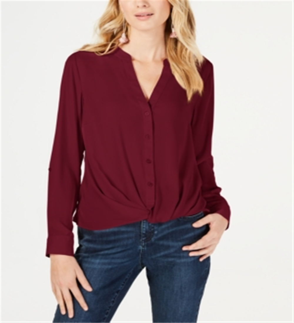 Blusa feminina INC International Concepts com decote aberto e botões, tamanho pequeno, vermelha