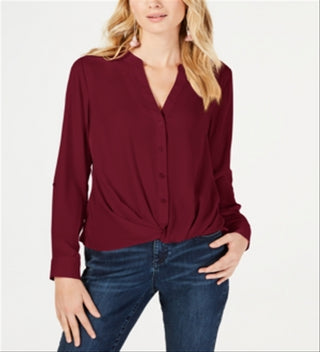 Blusa feminina INC International Concepts com decote aberto e botões, tamanho pequeno, vermelha