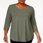 JM Collection Top feminino com decote redondo, verde, tamanho 4X