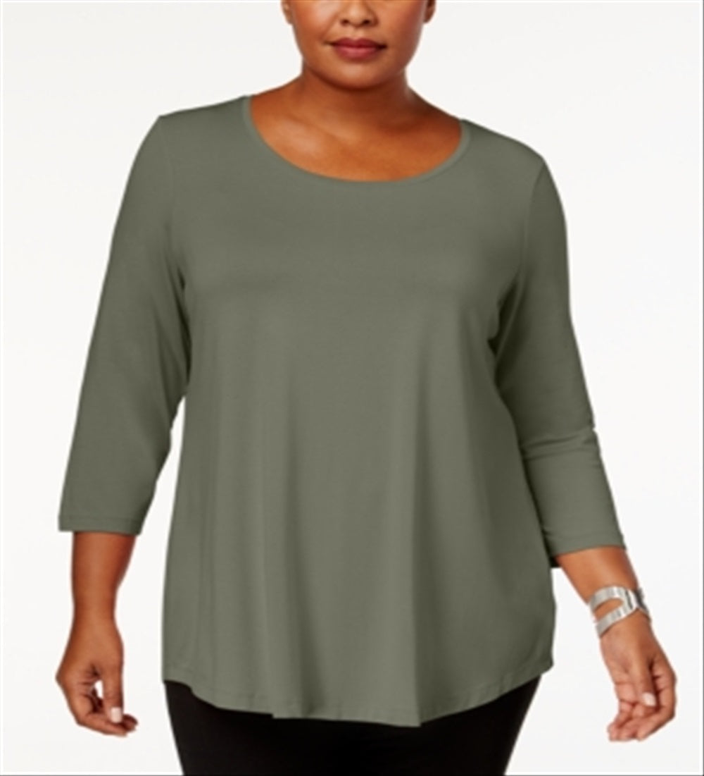 JM Collection Top feminino com decote redondo, verde, tamanho 4X