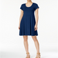 Vestido evasê de manga curta feminino Style &amp; Co, azul, tamanho X-G