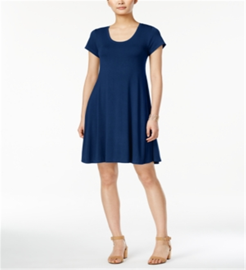 Vestido evasê de manga curta feminino Style &amp; Co, azul, tamanho X-G