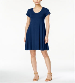Vestido evasê de manga curta feminino Style &amp; Co, azul, tamanho X-G