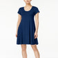 Vestido evasê de manga curta feminino Style &amp; Co, azul, tamanho X-G