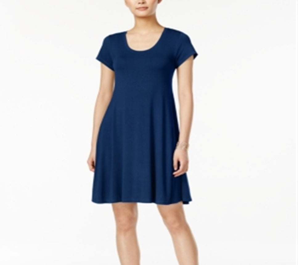 Vestido evasê de manga curta feminino Style &amp; Co, azul, tamanho X-G