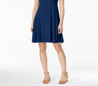 Vestido evasê de manga curta feminino Style &amp; Co, azul, tamanho X-G