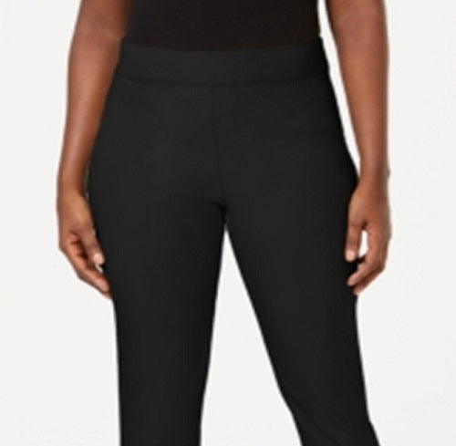 Calça feminina Karen Scott com frente lisa, tamanho médio, preta